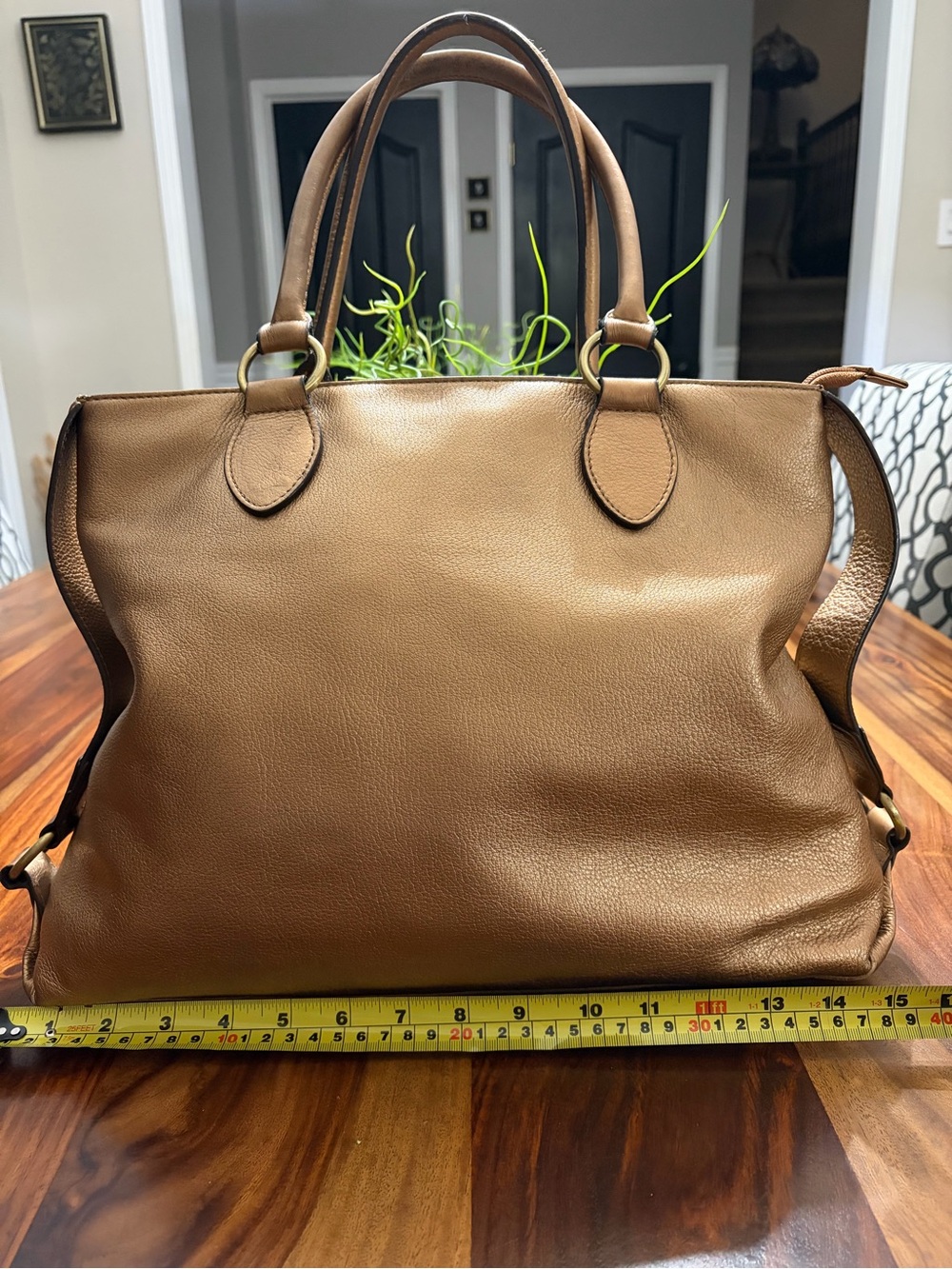 Fossil metallic bronze Leather Tote with Top Handles